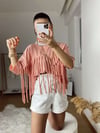 Somon Rengi İp Saçaklı Tshirt