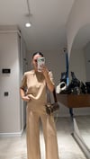Sütlü Kahve Bisiklet Yaka Kısa Kol Triko Takım