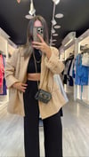Sütlü Kahve Keten Blazer Ceket 