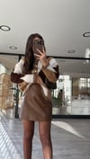 Taba Dikiş Detaylı Mini Deri Etek 