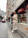 Taş Beli Lastikli Ön Yırtmaçlı Deri Pantolon