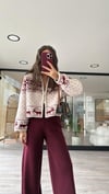 Taş Bordo Çift Fermuarlı Figürlü Triko Hırka