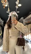 Taş Gold Pullu Şeritli Crop Kazak