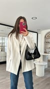 Taş Gri Çizgili Keten Blazer Ceket