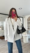 Taş Mavi Çizgili Keten Blazer Ceket