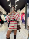 Taş Pembe Çizgili Oversize Kazak Elbise 