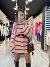 Taş Pembe Çizgili Oversize Kazak Elbise 