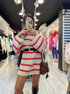 Taş Pembe Çizgili Oversize Kazak Elbise 