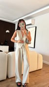 Taş Pileli Keten Bol Pantolon