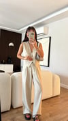 Taş Pileli Keten Bol Pantolon