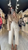 Taş Renk Beli Lastikli Marka Model Bol Paça Keten Pantolon