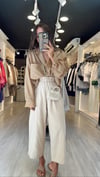Taş Renk Beli Lastikli Marka Model Bol Paça Keten Pantolon