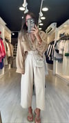 Taş Renk Beli Lastikli Marka Model Bol Paça Keten Pantolon