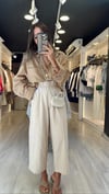 Taş Renk Beli Lastikli Marka Model Bol Paça Keten Pantolon