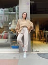 Taş Renk Beli Lastikli Paça Pileli Pantolon