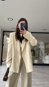 Taş Renk Çizgili Astarlı Blazer Ceket 