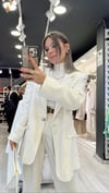 Taş Renk Kruvaze Yaka Keten Blazer Ceket 
