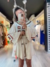 Taş Renk Pileli Keten Şort 