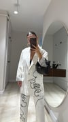 Taş Siyah İşlemeli Keten Blazer Ceket 