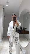 Taş Siyah İşlemeli Keten Blazer Ceket 