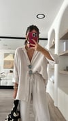Taş V Yaka Tensel Kumaş Oversize Gömlek 