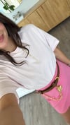 Toz Pembe Bisiklet Yaka Marka Model Basic Tişört