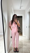 Toz Pembe Renk Paça Pens Detaylı Pantolon