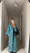 Turkuaz Etnik Desenli Ön Bağlamalı Bluz Pantolon Takım