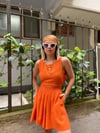 Turuncu Arka Bel Lastikli Kısa Keten Bluz