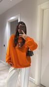 Turuncu Ayıcık Baskılı Yazılı Sweat 