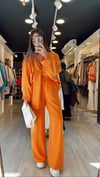 Turuncu Beli Lastikli Tensel Bol Paça Pantolon