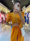 Turuncu Kolları Fırfırlı Fitilli Bluz