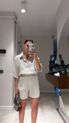 Vizon Ekru Çizgili Keten Gömlekli Takım