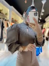 Vizon Rengi İncili Dik Yaka Triko