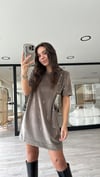 Vizon Taşlı Kadife Elbise 