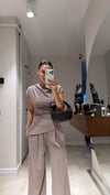 Vizon Yan Büzgülü Bluz Pantolon Takım