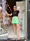Yeşil Beli Lastikli Fırfırlı Mini Etek