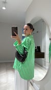 Yeşil Beyaz Çift Çizgili Oversize Gömlek 