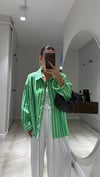Yeşil Beyaz Çift Çizgili Oversize Gömlek 