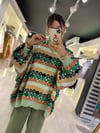 Yeşil Desenli Oversize Kazak 