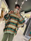 Yeşil Desenli Oversize Kazak 