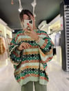 Yeşil Desenli Oversize Kazak 
