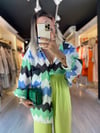 Yeşil Geometrik Desenli Oversize Gömlek 