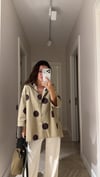 Yeşil Kahve Puantiyeli Düğmeli Oversize Gömlek