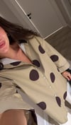 Yeşil Kahve Puantiyeli Düğmeli Oversize Gömlek