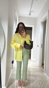 Yeşil Sarı Geometrik Desenli Flare Bilek Boy Pantolon