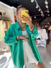 Yeşili Düşük Omuzlu Oversize Gömlek