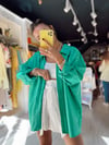Yeşili Düşük Omuzlu Oversize Gömlek