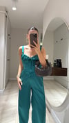 Zümrüt Yeşili Kalın Askılı Saten Crop Bluz