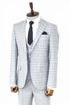 Açık Gri Ekose Ceketli Slim Fit Takım Elbise